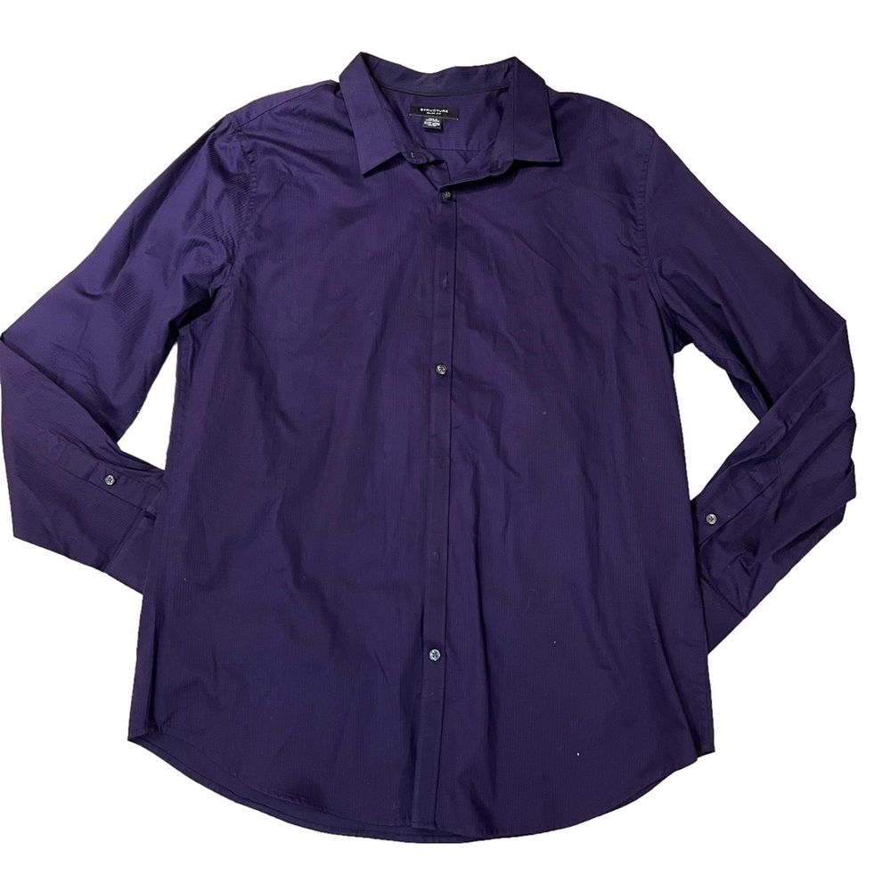 Structure Button Up Shirt Purple Cotton Long Sleeve Button Cuff
